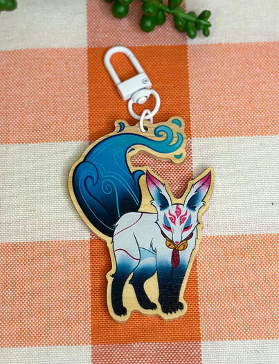 Spirit Blossom Ahri Fox Wooden Keychain